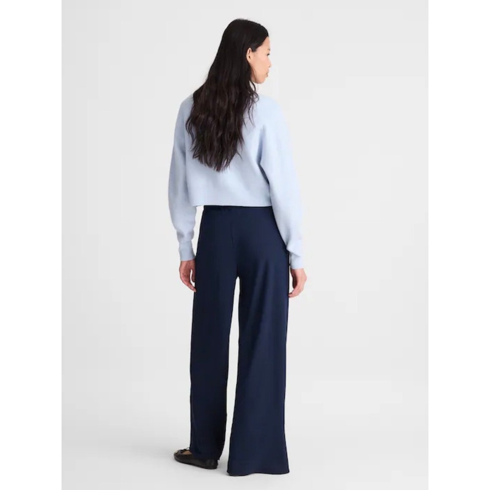NWOT Madewell Womens Small Navy Blue Elastic Waist Wide Leg Pull On Trousers